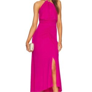 Veronica Beard Pink Halter Slit Gown
